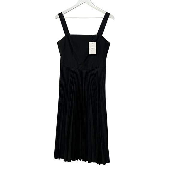 THEORY WOMENS SIZE 8 SLEEVELESS PLEATED VOLUME POPLIN MIDI DRESS BLACK NEW - Picture 6 of 14